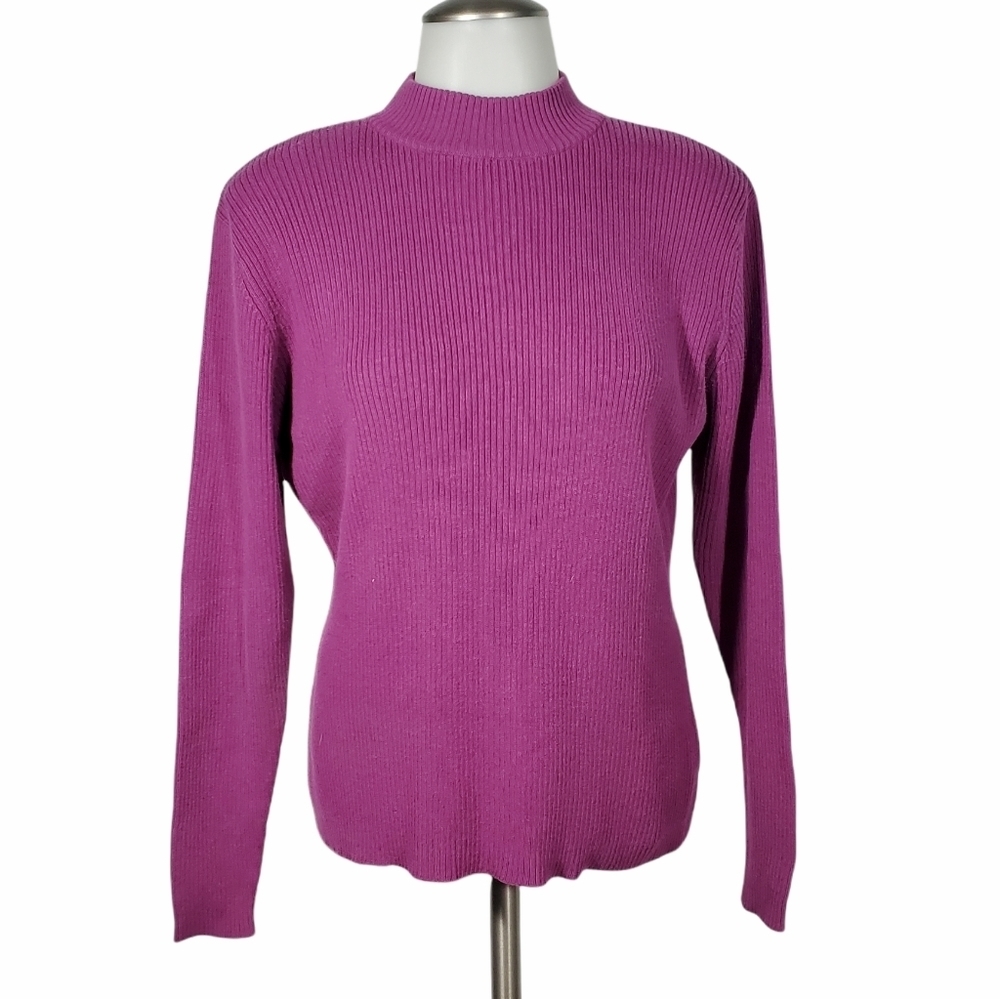 YARNWORKS Purple Ribbed Knit Mock Neck Sweater SzM